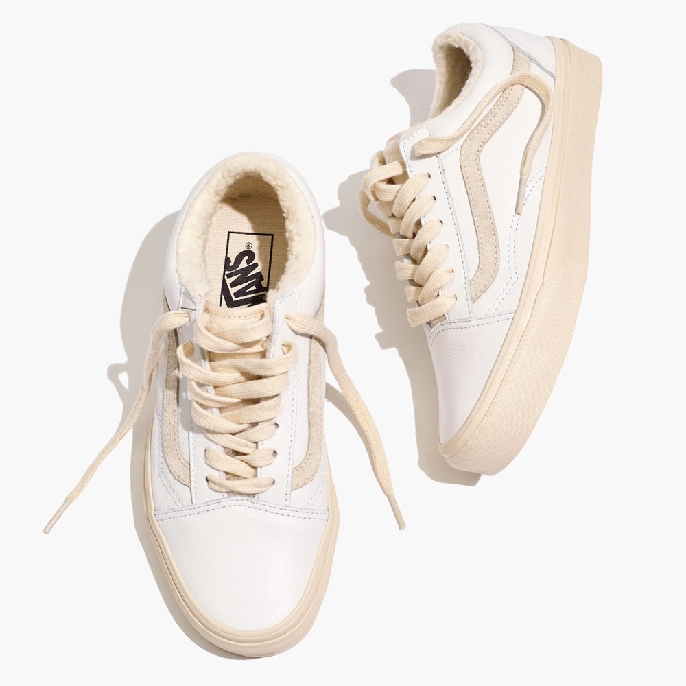 Madewell x Vans Unisex Old Skool ivory Sneakers in Leather and faux fur Sherpa